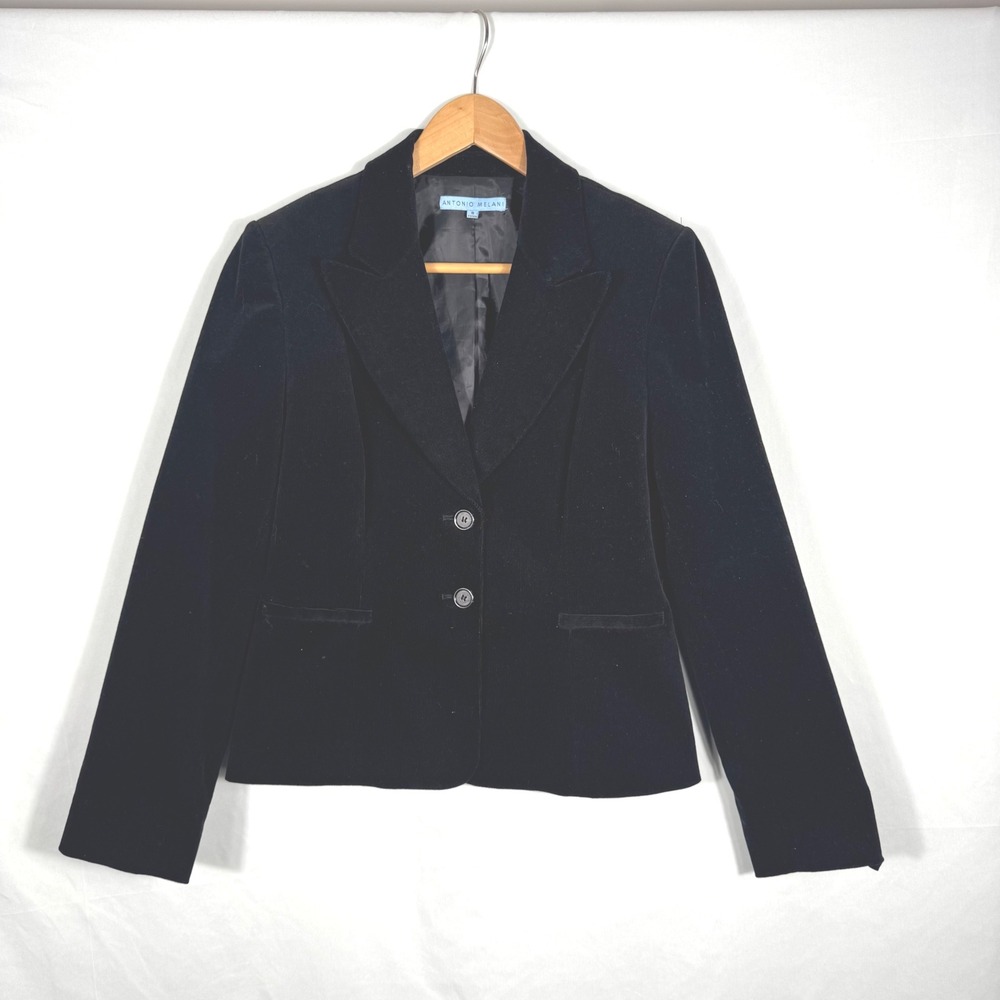 Antonio Melani Black Velvet Blazer Jacket Bow Back Career Office Sz 8